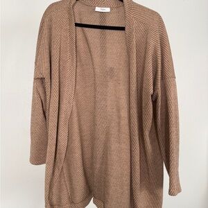 Ivoire Open Front Knit Cardigan | Taupe Brown Lightweight Sweater | Size XL